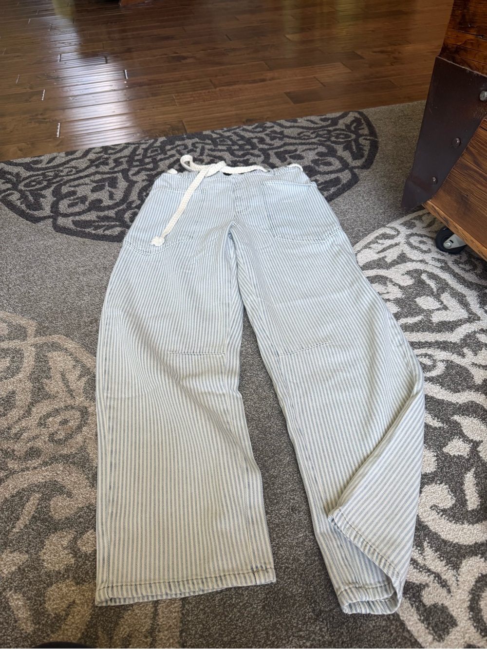J.O.A. Light Blue & White Striped Elastic Waist Pants
